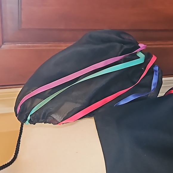 VINTAGE DRESS PUFFY SHOULDERS 5/6 BLACK MULTI-COLORED ONE OF A KIND - Picture 4 of 10